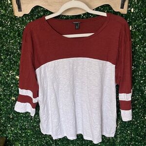 Torrid Burgundy and White Long Sleeve Tee